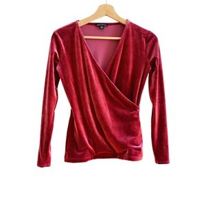 J Crew Mercantile Velvet‎ Wrap Top Long Sleeve Blouse Wine Red Size XXS